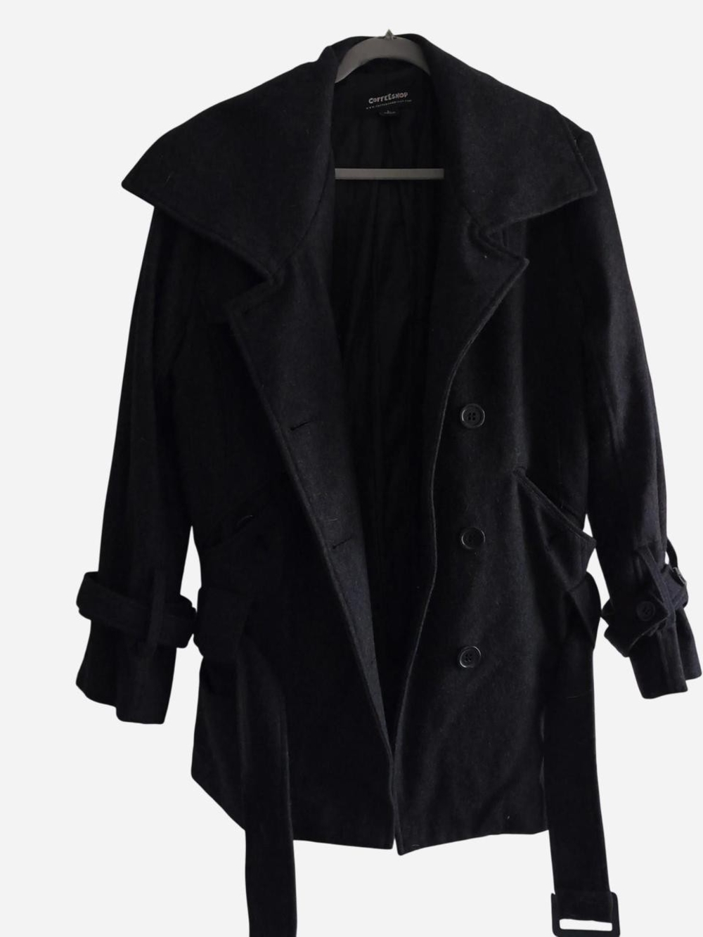 CoffeeShop Dark Grey Trench Coat with Belted Cuffs